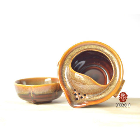 Travel Kit - -Flambe Glazed Brown Tea Pot and Tea Cup